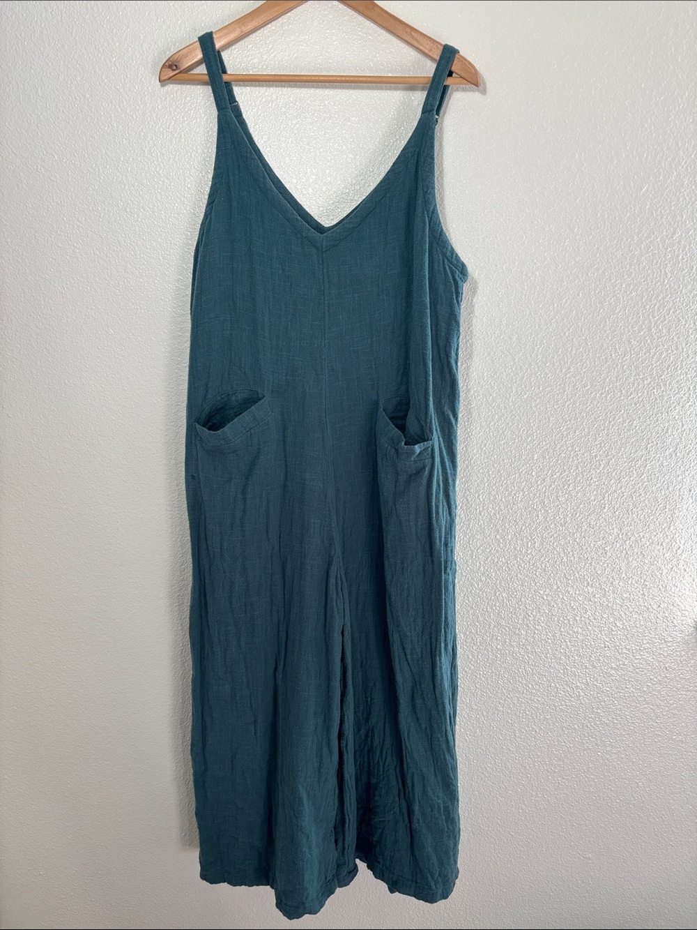 Natural Life Wide Leg V Neck 100% Cotton Jumpsuit Teal Size Medium boho hippie